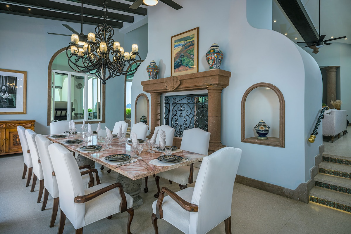 Dining area at Villa Tortuga, a beachfront villa in Punta Bella, Los Cabos.