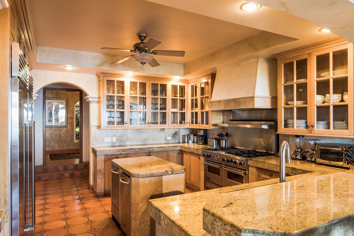 Our luxury gourmet kitchen. Including brand new SubZero Fridge & Freezer, Wolf stove range and All-Clad cookware.
