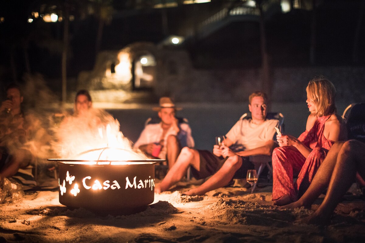 Our one-of-a-kind Casa Mariposa fire pit we just had made! We'll bring it to the beach for you to have a bonfire.