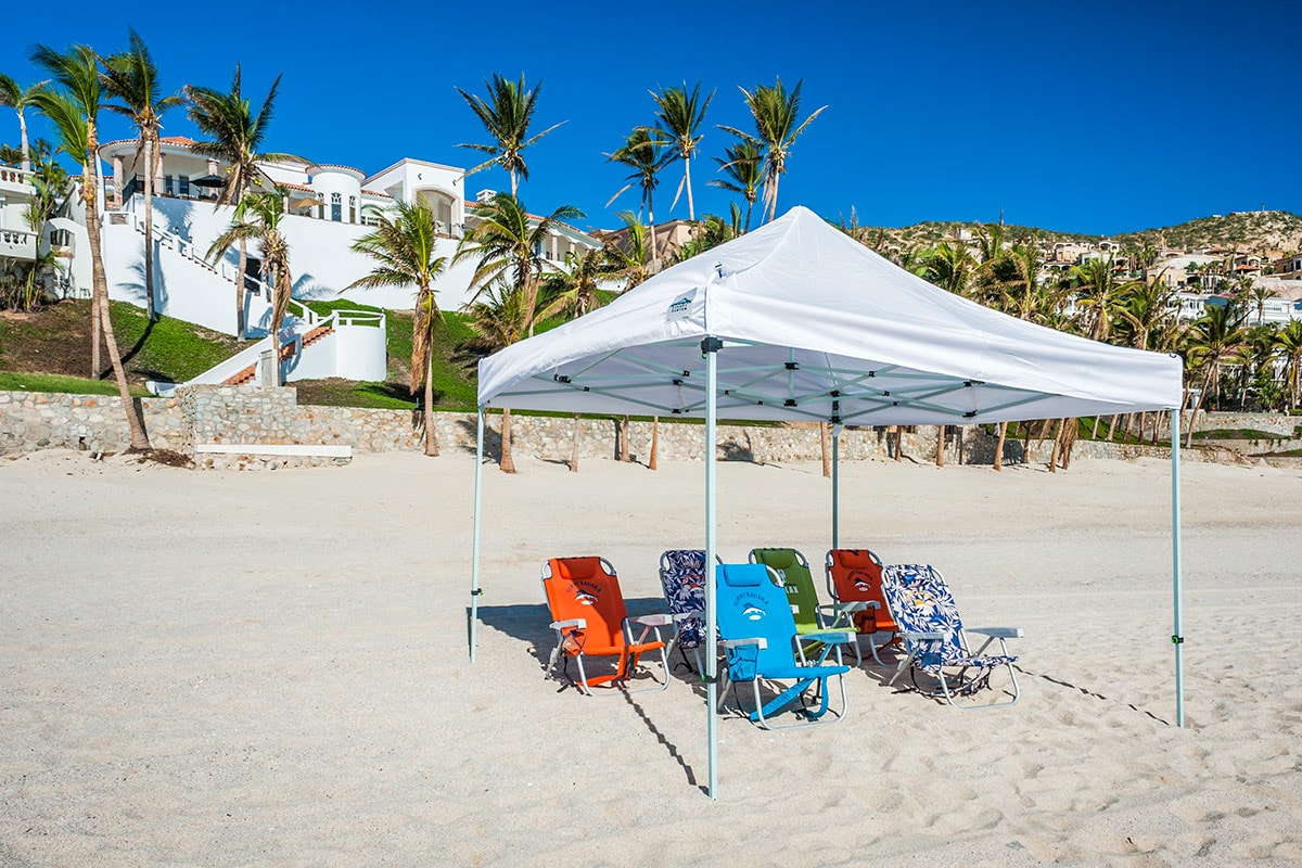 Villa Paraiso Cabo pop up tent and chairs on ocean sand