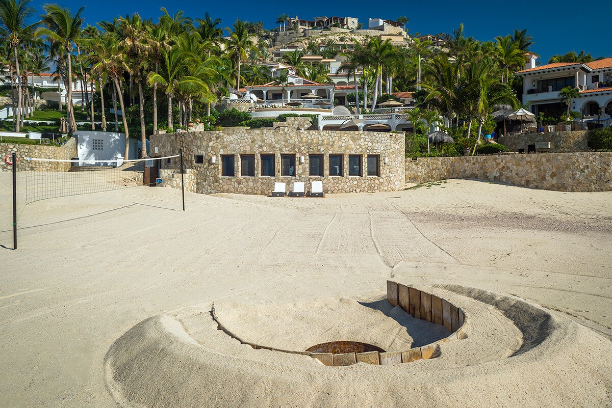 Beach fire pit and beachfront setting in front of Casa Edwards, Palmilla, Los Cabos