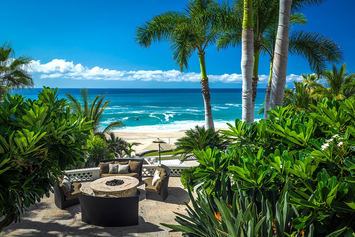 Gas fire pit set in the garden above the beach at Casa Edwards, Palmilla, Los Cabos